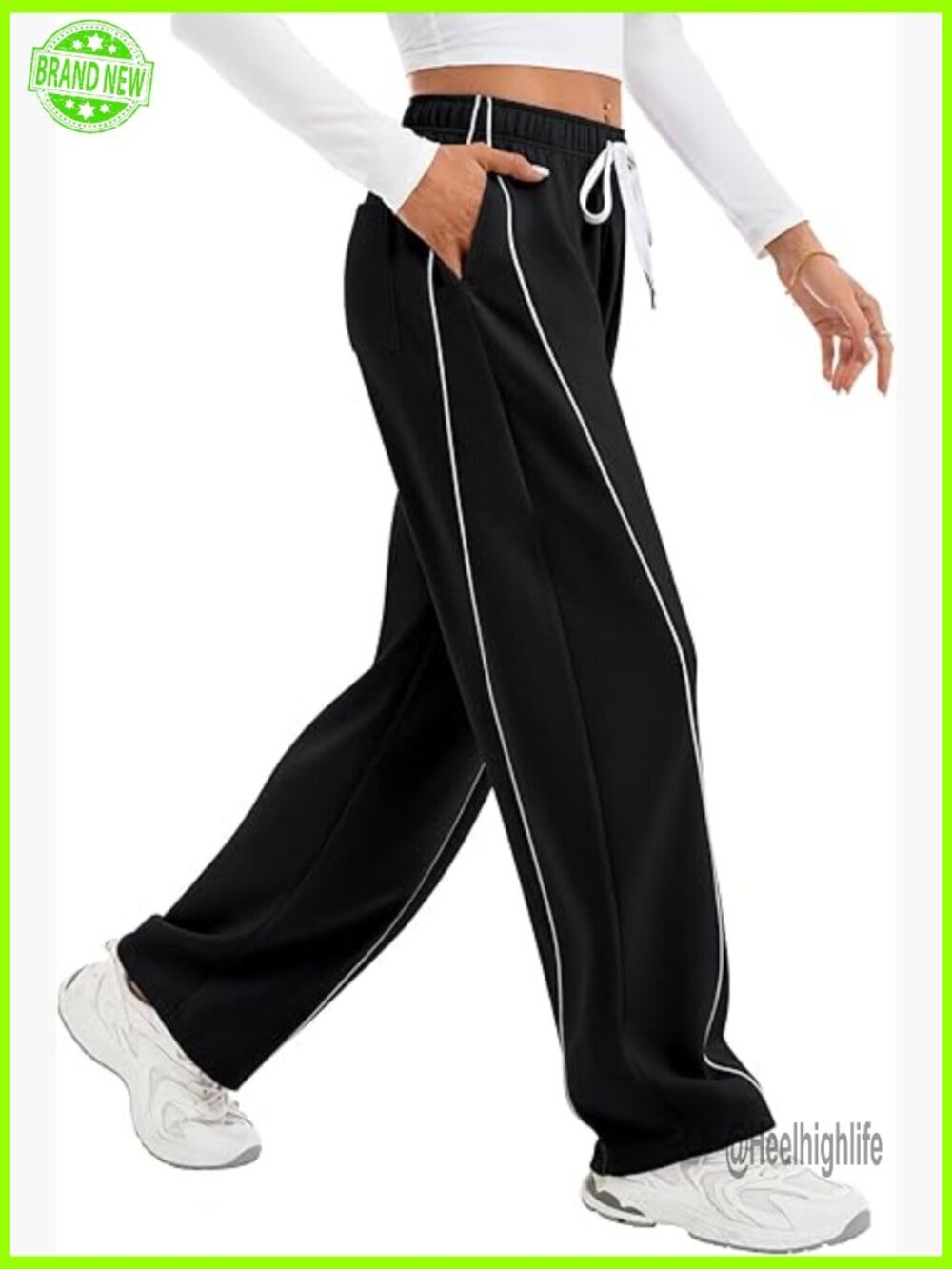 High Waist Barrel Sweatpants with Pockets, Side Stripes, Y2K Joggers